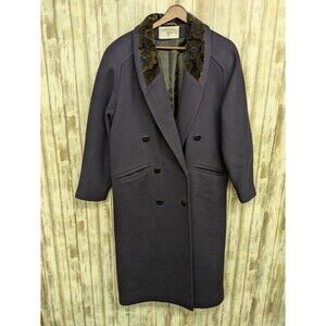 Vintage 90s Womens Long Wool Coat Purple Velvet Collar Old Money Size 7/8